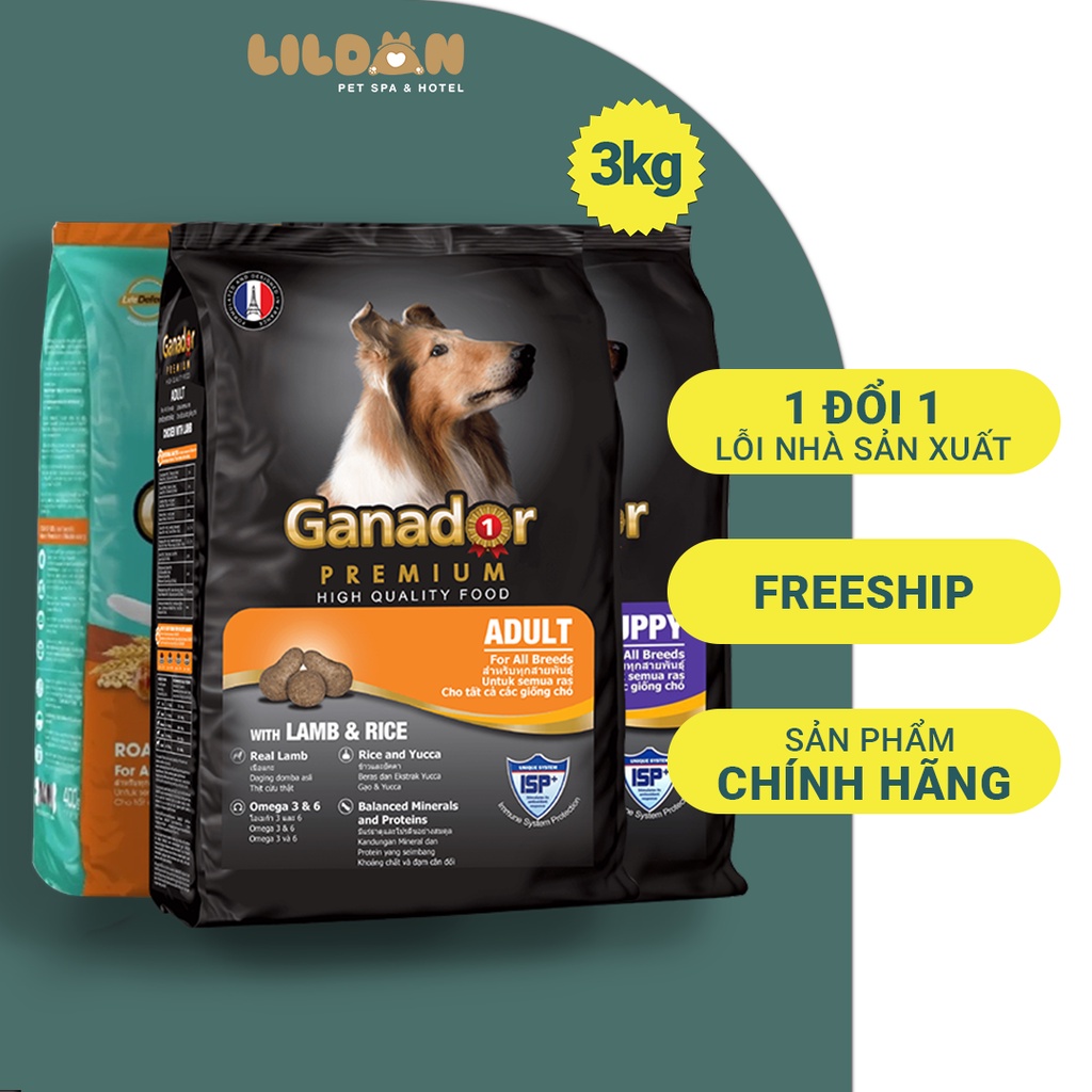 GANADOR (3kg) Thức Ăn Hạt Khô Cho Chó Con Và Chó Trưởng Thành Vị Cá Hồi/Cừu/Gà/DHA/Trứng Sữa