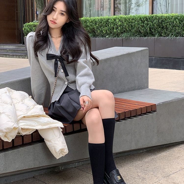 Áo Khoác Cardigan Dệt Kim Mềm Mại Cổ Chữ V Thắt Nơ Phong Cách Phương Tây Thời Trang Mùa Đông 2022