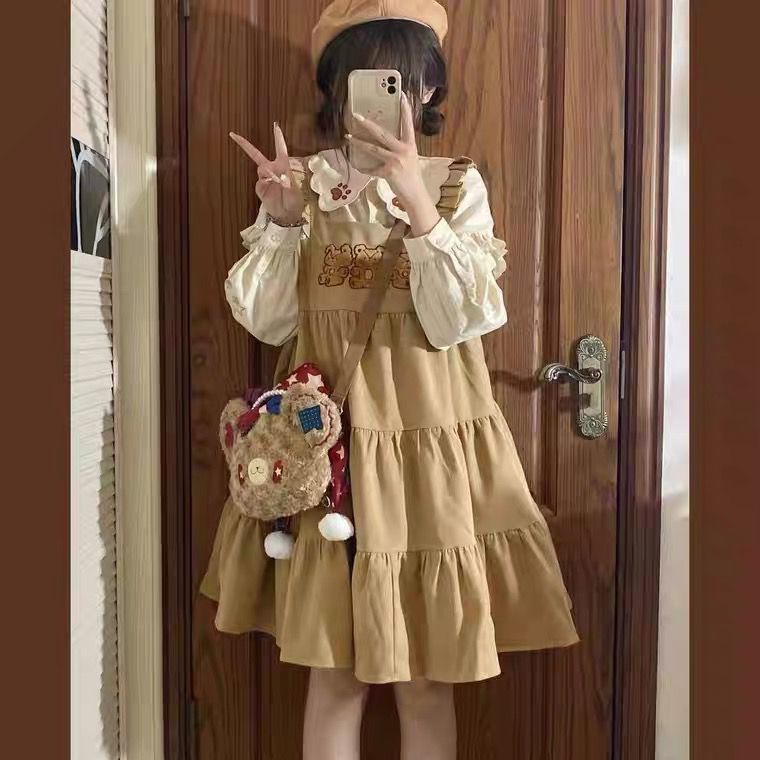 Áo Sơ Mi Cổ Búp Bê In Họa Tiết Gấu Kiểu Nhật Bản Xinh Xắn Cho Nữ