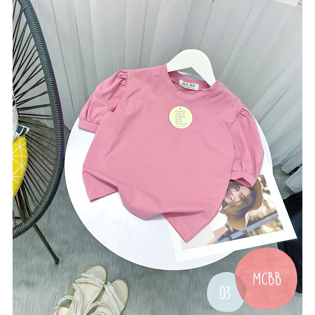 Mcbb - 24-49 kg 100% vải cotton áo kiểu cho bé gái croptop trơn áo tay phồng áo thun bé gái ngắn thời trang nữ blouse bộ