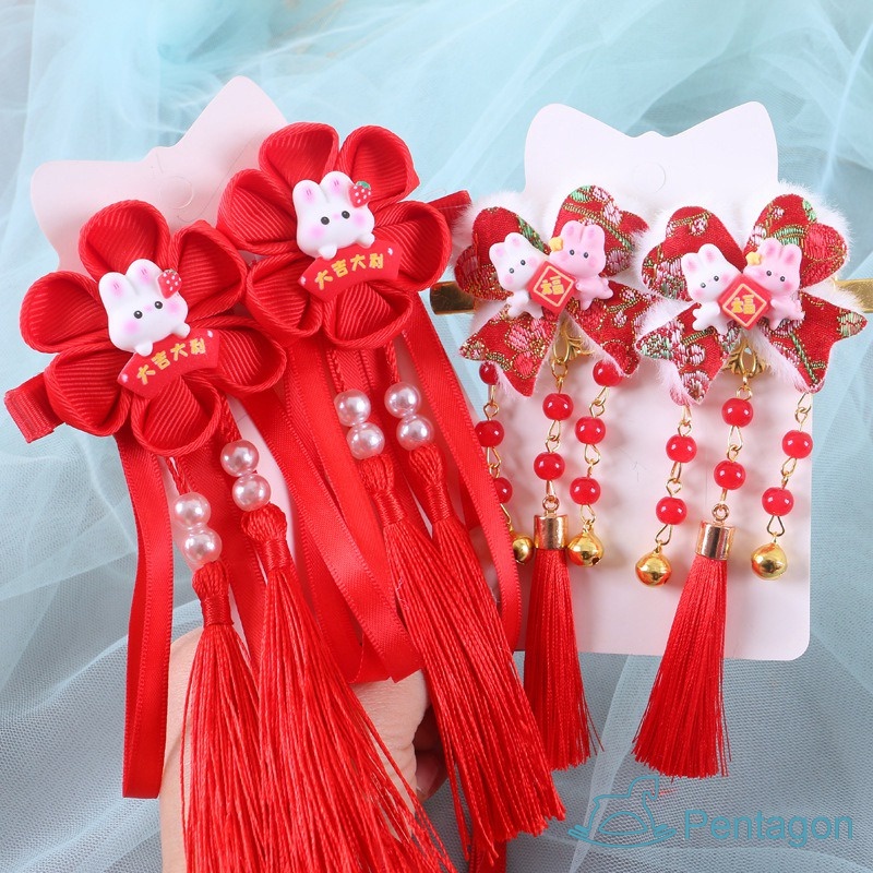 Kẹp Tóc Nơ Tua Rua Phong Cách Trung Hoa Ngọt Ngào Cho Bé Gái