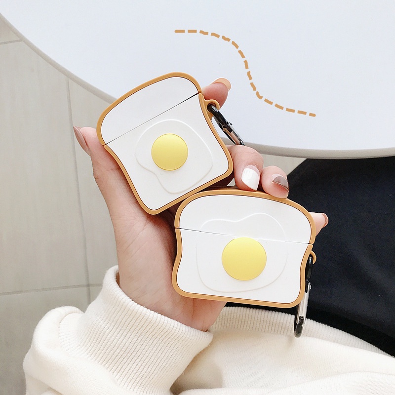 Vỏ Bảo Vệ Hộp Sạc Tai Nghe Airpods 1 2 3 Pro airpods3 i12 inpods 12 13 Pro i13 Bluetooth Bằng Silicon Hình Bánh Mì Rán 3D