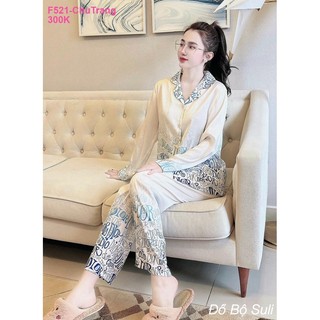 Pijama lụa xước áo tay dài hàng thiết kế f521 - đồ bộ suli