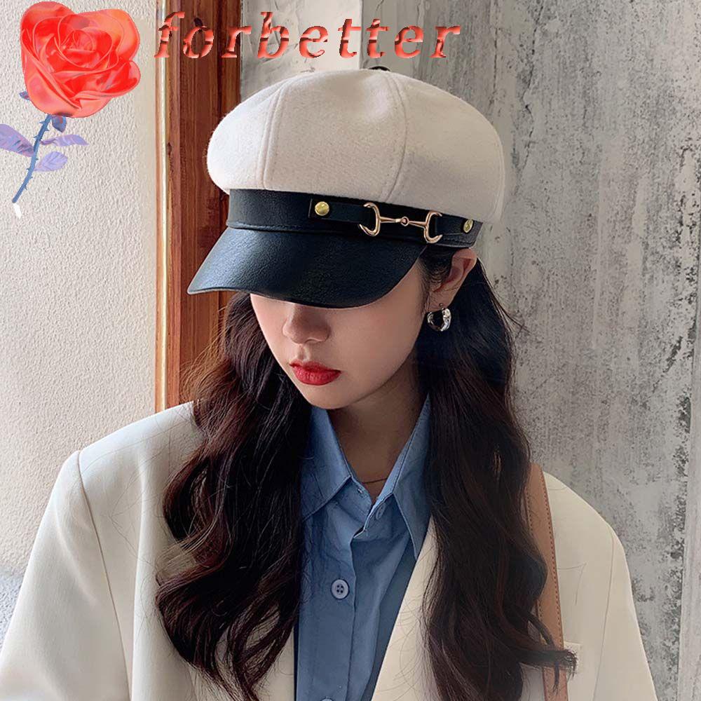 Mũ nồi da PU vành tròn màu trơn phong cách Hàn Quốc đơn giản