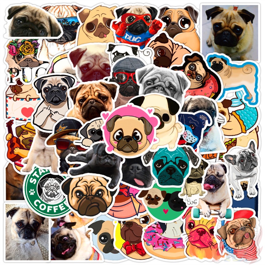Bộ 100 Cái ☆ Hình Dán Chó Pug ☆ Sticker Dán Tường Chống Thấm Nước Họa Tiết Doodle Hợp Thời Trang