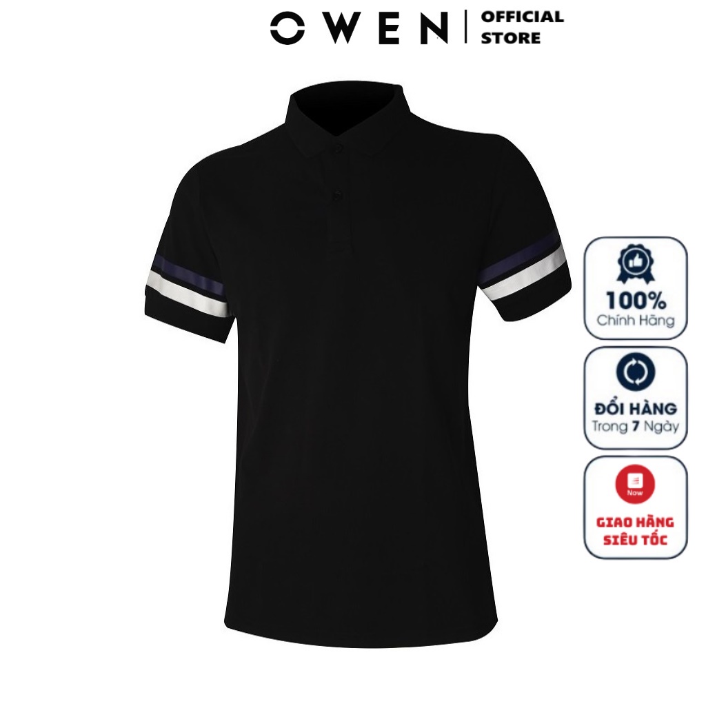 Áo Thun Polo Nam Ngắn Tay Có Cổ Bẻ OWEN APV220299 Áo Phông Màu Đen Phối Cổ Tay Trắng Vải Cotton Cao Cấp Dáng Body Fit ®️