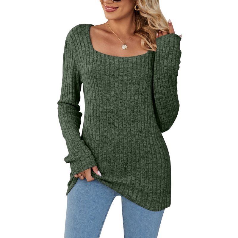 Áo Sweater Dệt Kim Cổ Vuông Mềm Mại Thoáng Khí Thoải Mái Cho Nữ