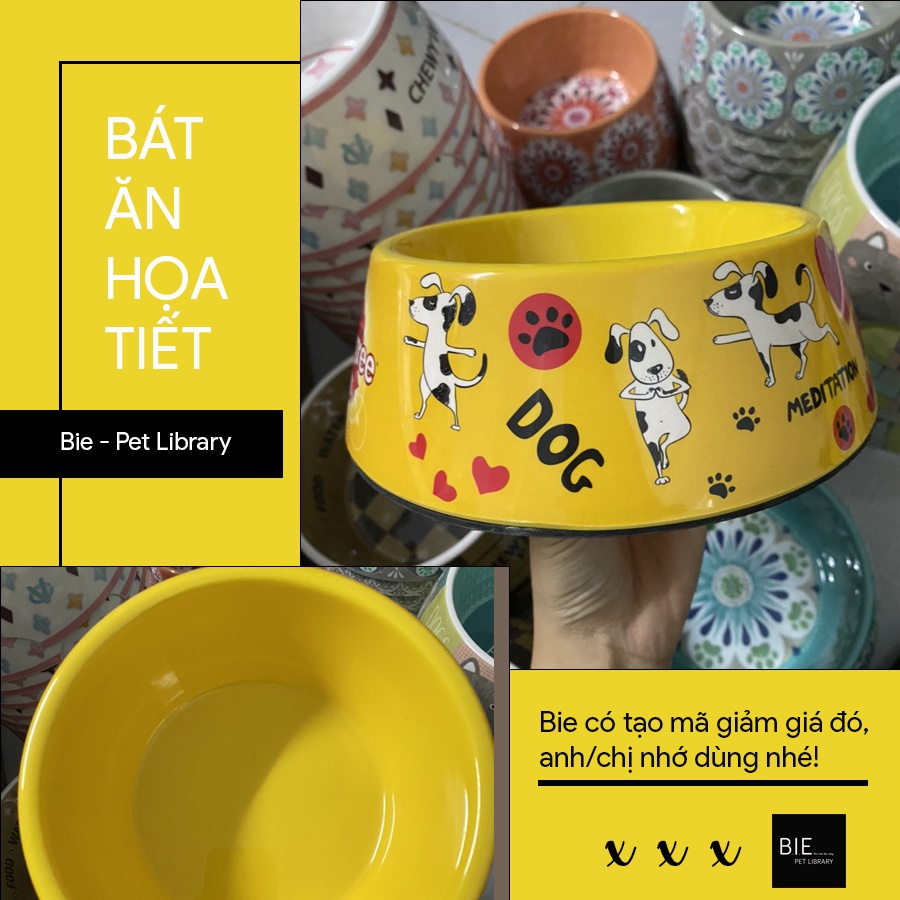 Bát ăn cho chó mèo size lớn, họa tiết độc lạ, 100% MELAMINE chắc chắn, chắc tay, an toàn - Bie PetLibrary