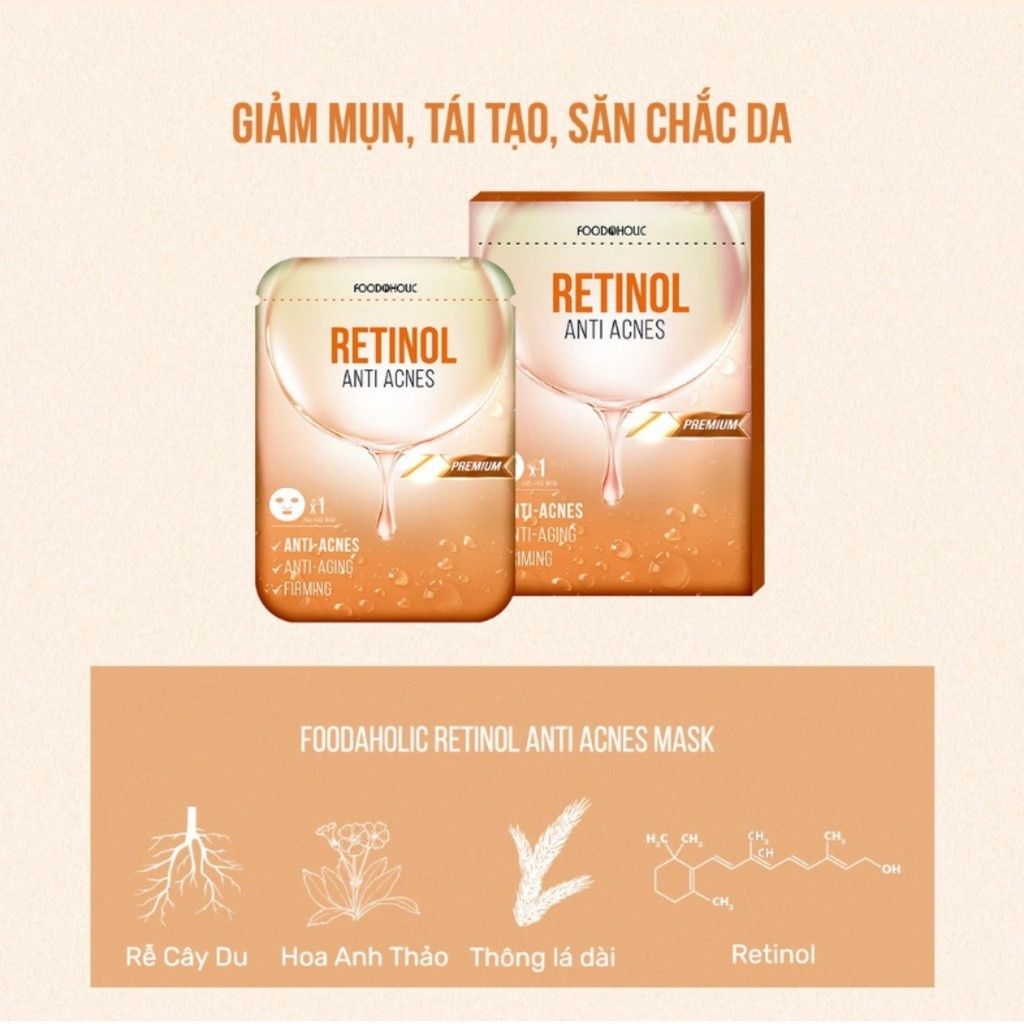 Combo 10 Mặt Nạ Giảm Mụn, Tái Tạo Da FOODAHOLIC RETINOL ANTI ACNES MASK 23MLx10