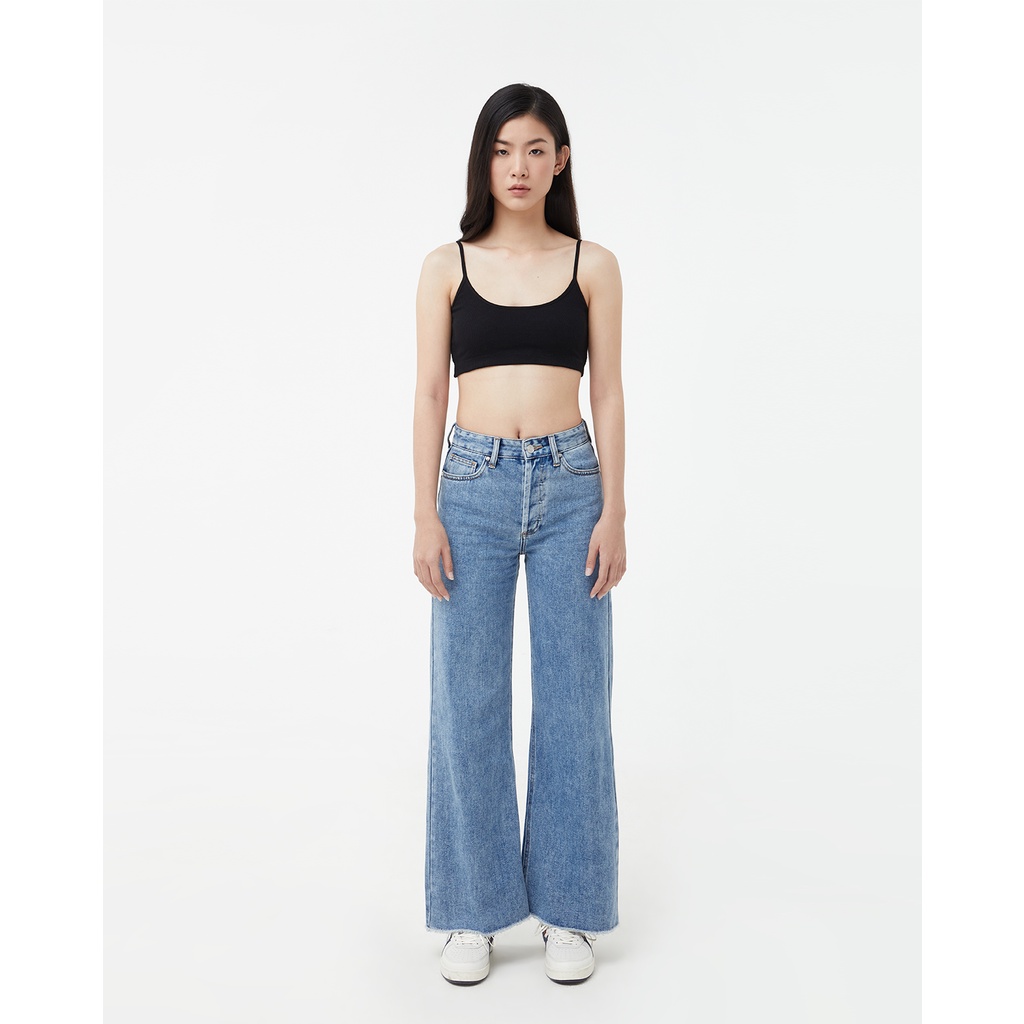 TheBlueTshirt - Quần Jeans Nữ Ống Loe Màu Xanh Đậm - City Wide Leg Jeans - Vintage Wash