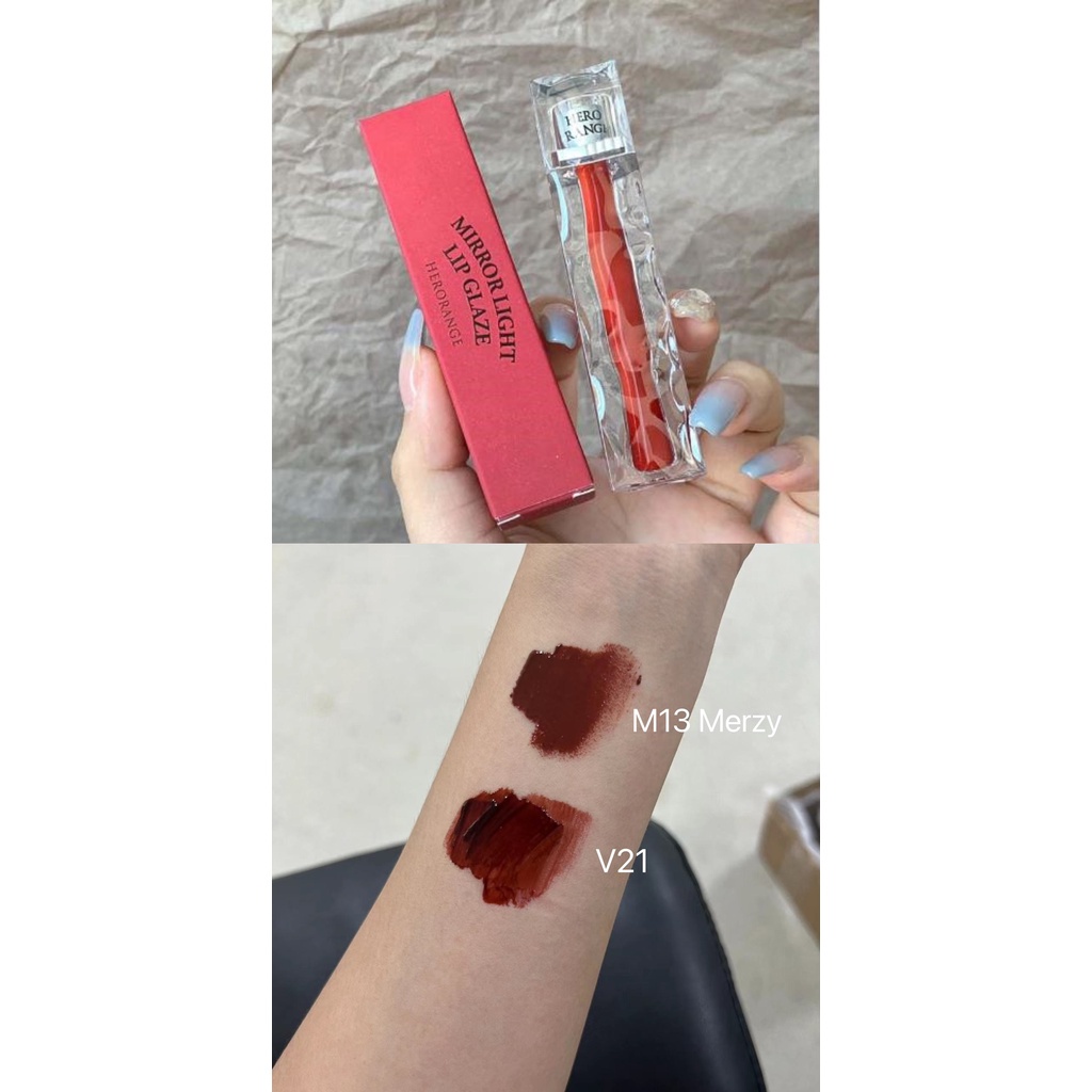 Hot Hot!! Son kem bóng trong suốt Herorange mướt môi căng mọng Mirror Light Lip Glaze màu siêu đẹp Cao Cấp