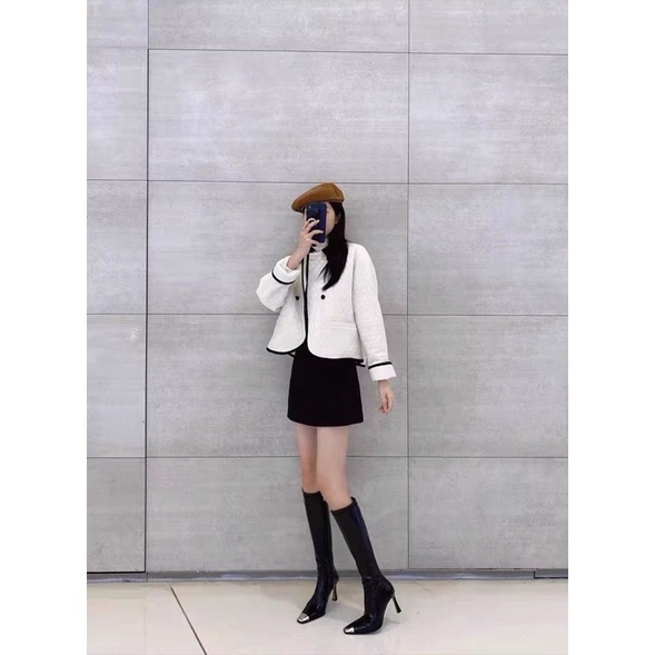 Boots da mũi phối kim loại gót cao 9cm