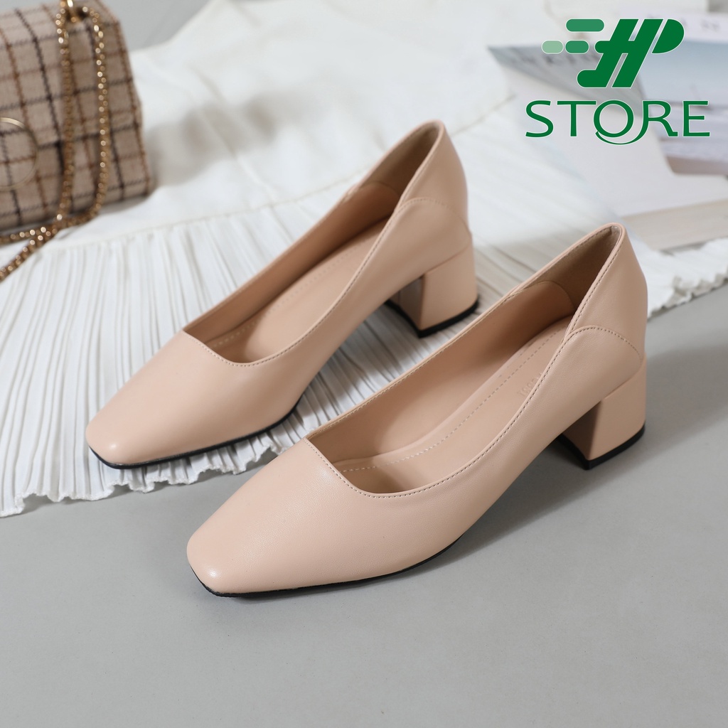 Giày Mũi Vuông Gót Vuông  Da Mềm Gót Mềm - Màu Đen Be Hồng Trắng HP STORE