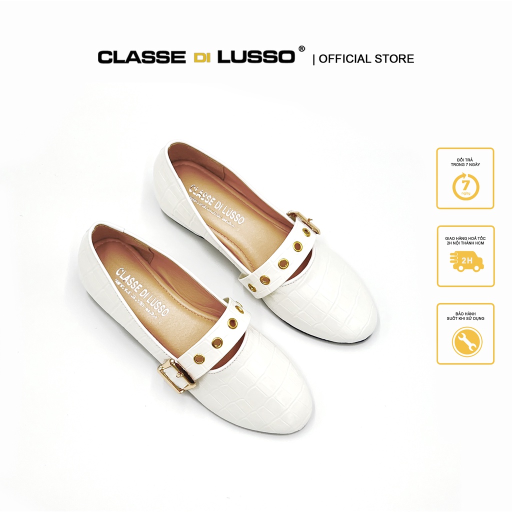 LUSSO - GIÀY BÚP BÊ NỮ 3CM MŨI TRÒN ÊM CHÂN AMBER DA HOẠ TIẾT CLAW02