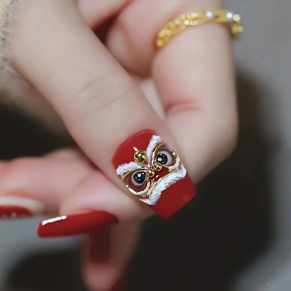 Miếng dán trang trí móng tay STZPRONAIL họa tiết sư tử năm mới dập nổi 5D phong cách Trung Hoa dễ thương