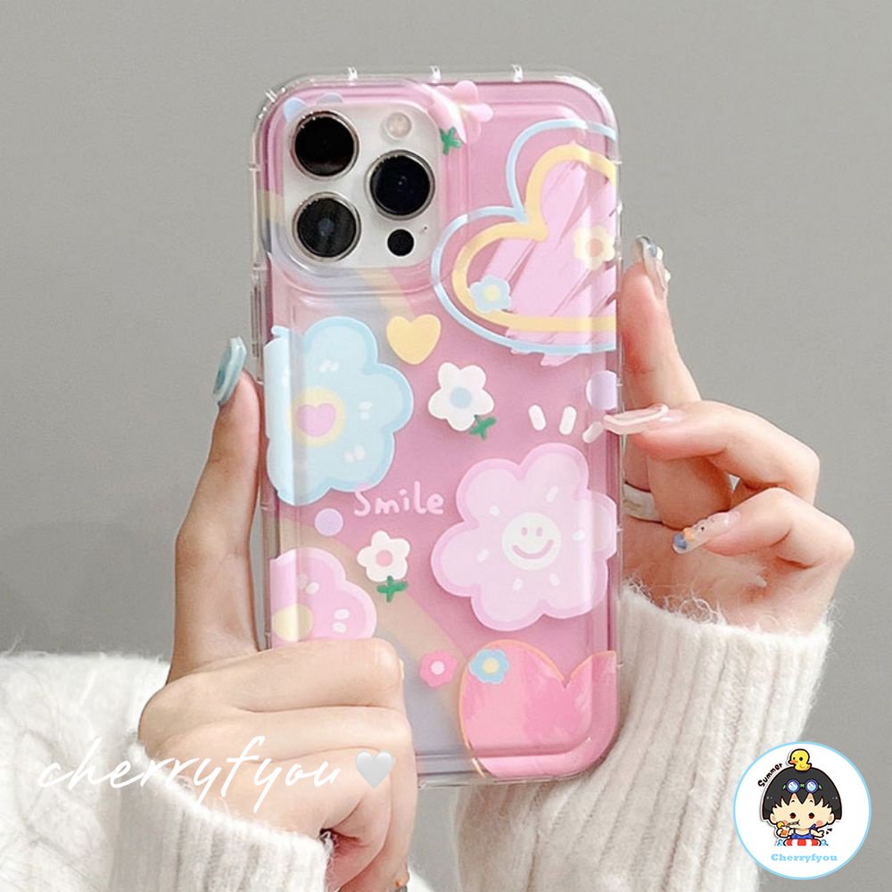 Ốp Điện Thoại TPU Mềm Trong Suốt Họa Tiết Hoa Mặt Cười Cho IPhone 11 12 13 14 Pro Max XS XR 7 8 Plus