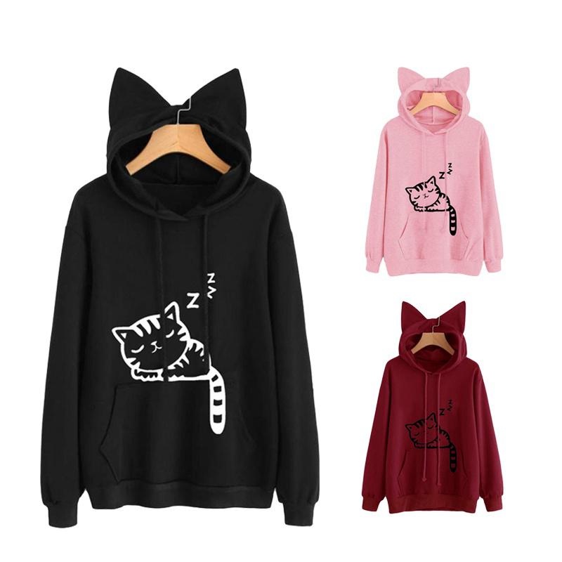 Áo Khoác Hoodie Có Tai Mèo Dễ Thương Cho Nữ