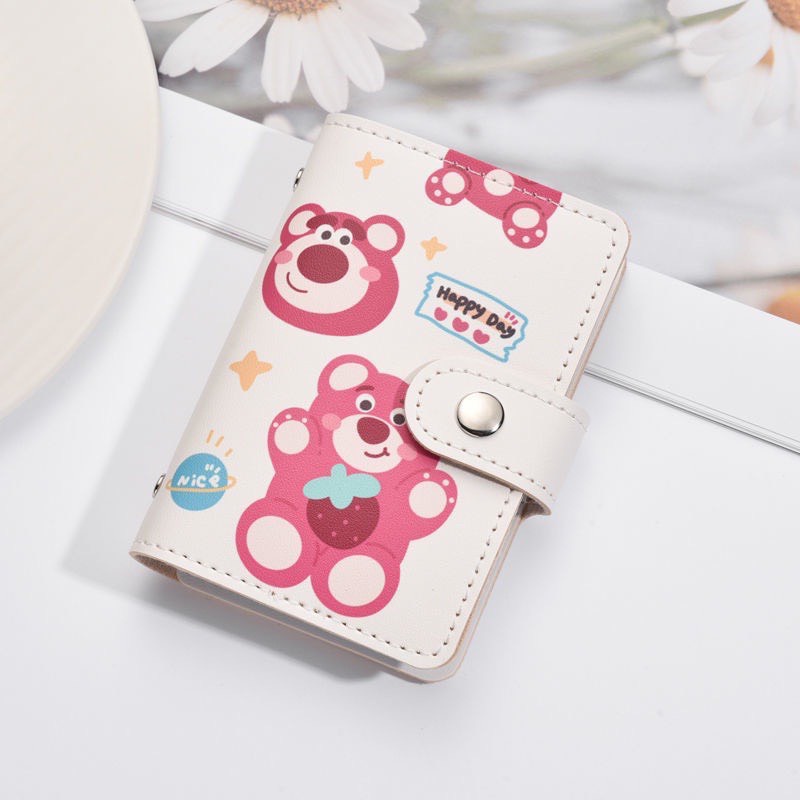 Ví Đựng Thẻ Nhiều Ngăn Họa Tiết Gấu Dâu Tây Dễ Thương