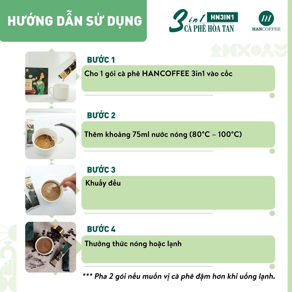 Cà phê sữa hòa tan HANCOFFEE 3in1 vị ngọt nhẹ, đắng dịu hộp 18 gói - HN3in1