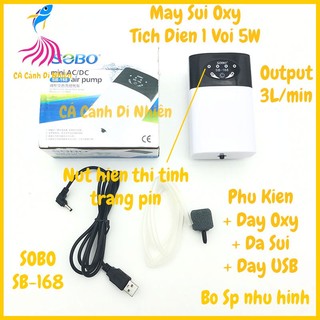 Máy sủi oxy tích điện 1 vòi sobo sb-168 cho hồ cá máy oxy sb168 cho hồ cá