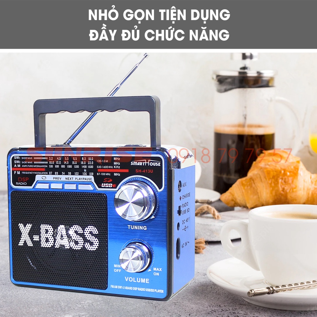 Radio nghe đài FM SH-413U tích hợp đèn LED, Loa đài FM nghe nhạc MP3, Thẻ nhớ, USB - SUNRISE