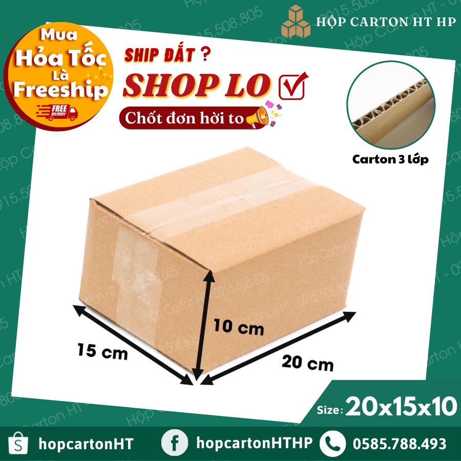 20x15x10 Hộp carton đóng hàng, thùng bìa giấy cod gói hàng