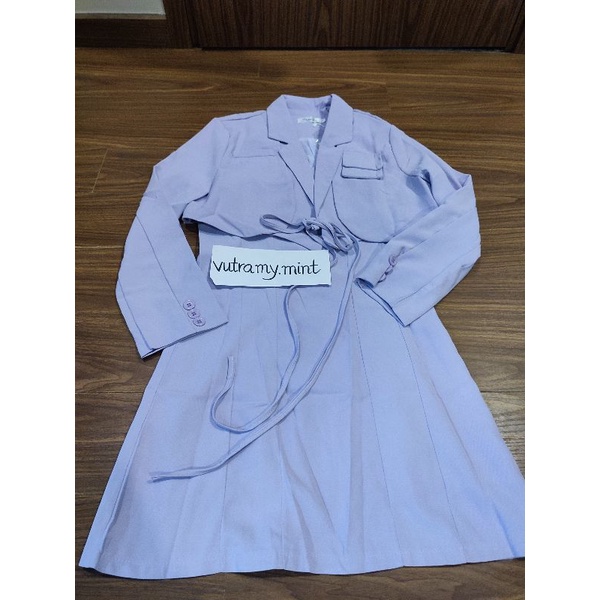 SẴN S M  Set Vest Croptop Váy Liền Tím Pastel