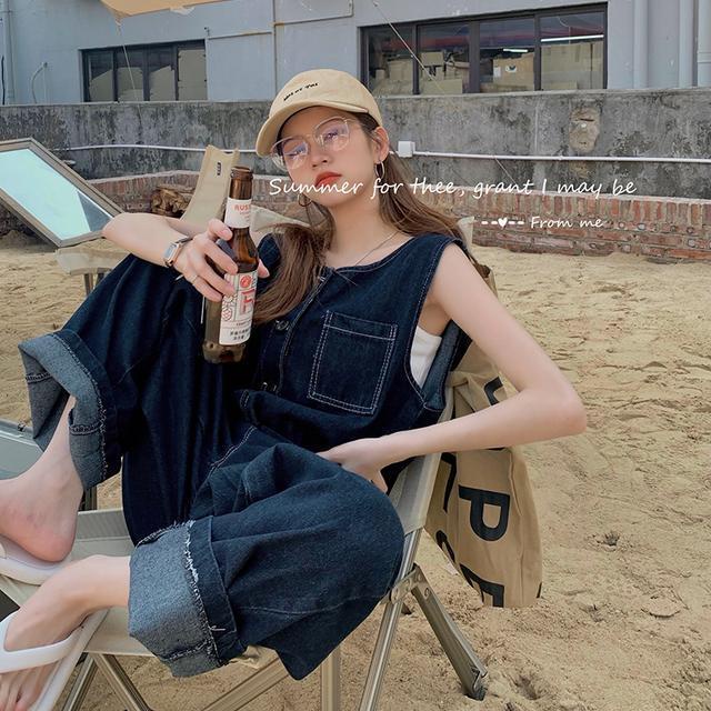 Jumpsuit Jean Dáng Rộng Phong Cách Hàn Quốc Thời Trang Mùa Hè Cho Nữ