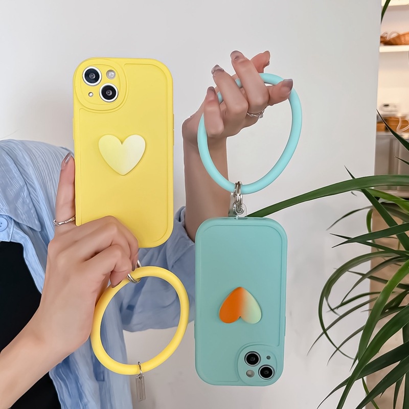 Ốp Điện Thoại Silicon Hình Trái Tim 3D Có Dây Đeo Cho iPhone 13 12 11 pro Max X XS Max 7 / 8 Plus
