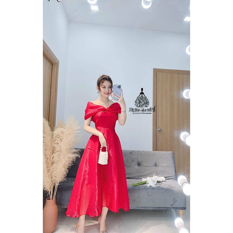 [12/12 Sale Fresship] Đầm thời trang đi tiệc nữ,đầm voan trễ vai hai lớn siêu xinh thanh lịch thời trang sang trọng dx