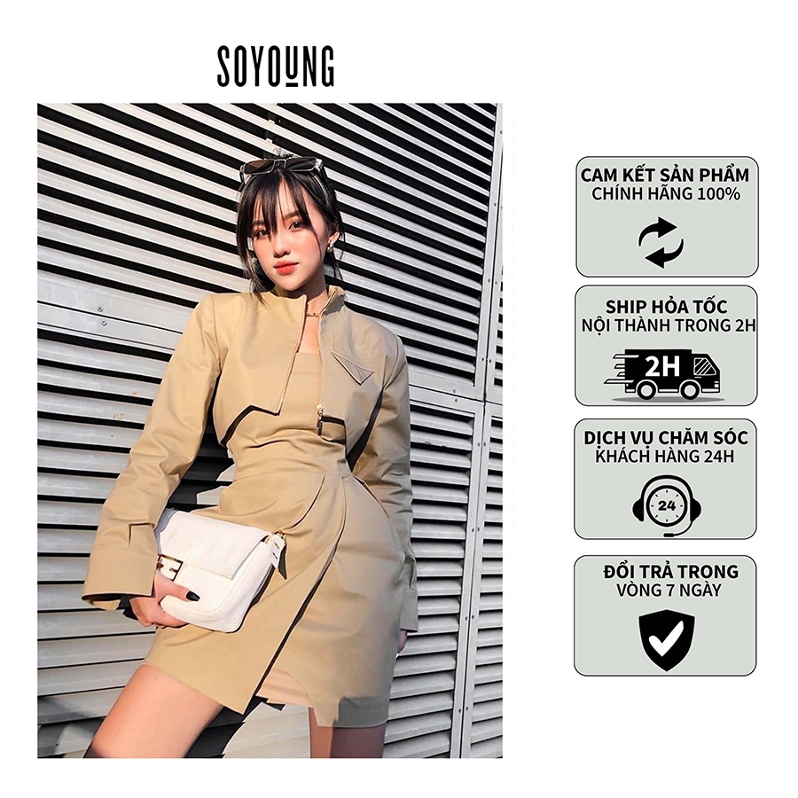 Set croptop Jacket x Strapless Secret Jennie SO YOUNG chất liệu khaki thiết kế thuộc dòng Luxury Line Style Sexy/Cá tính