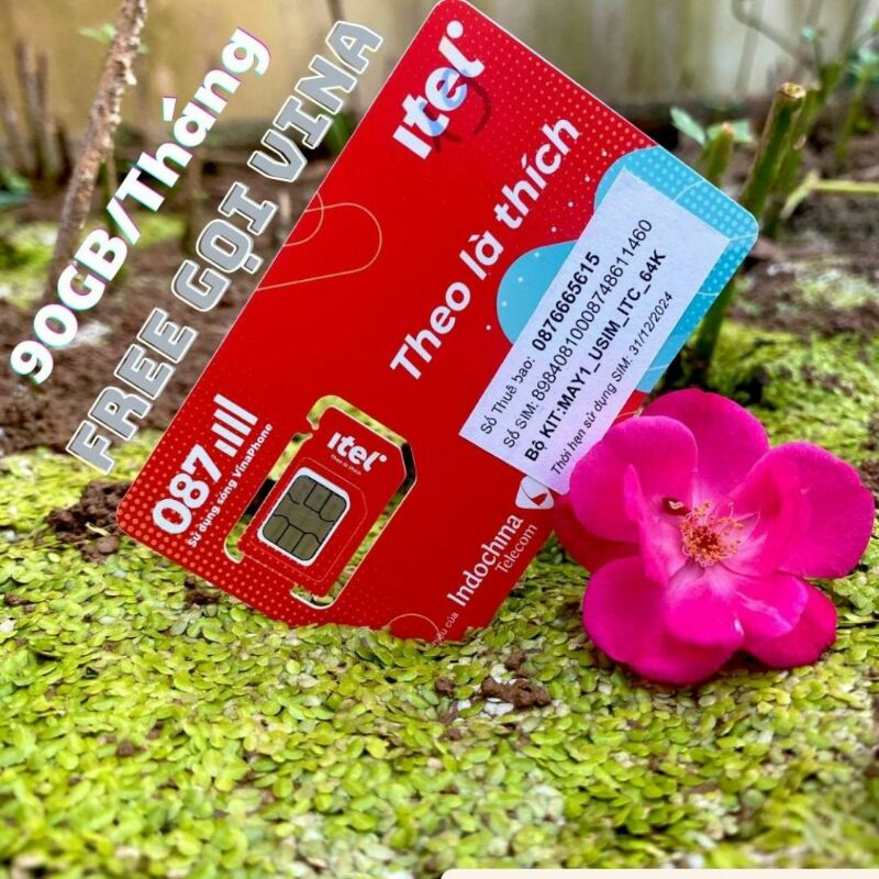 Sim iTel (Sóng Vina ) Data 90GB/tháng ,Free các cuộc gọi itelecom-Vina dưới 20 phút