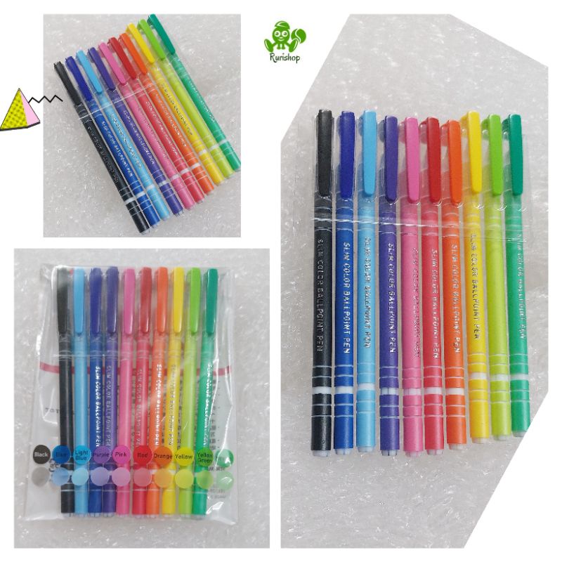 Bút bi Nhật Bản: nét mảnh 10 màu chất lượng