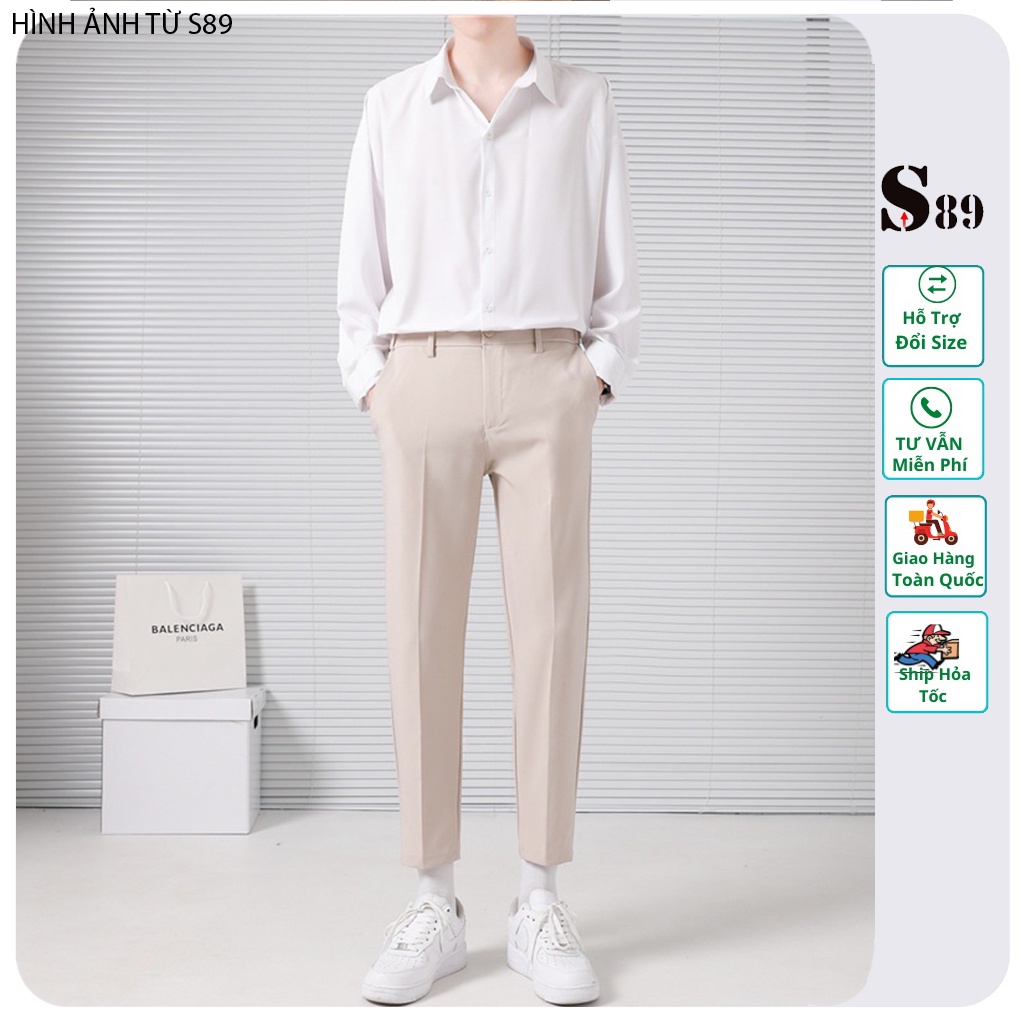 -  Set quần áo sơ mi  nam quần tây nam đen + áo sơ mi nam đen và trắng dài tay