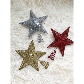 Ngôi sao gắn đỉnh cây thông giáng sinh, màu vang đỏ bạc nhũ kim tuyến