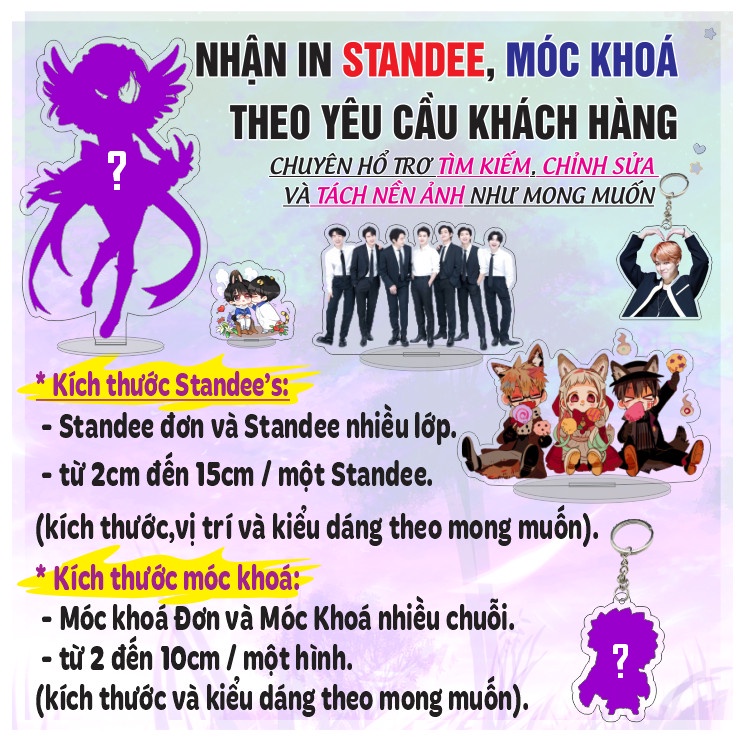 Mô hình Standee - Móc Khoá Mica Acrylic nhân vật Anime Manga - Kpop - In Theo Yêu Cầu 2cm - 15cm