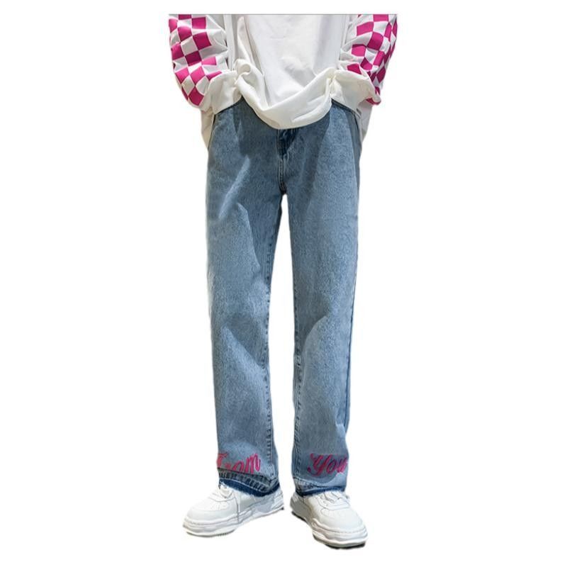 Quần Jean Dài Dáng Rộng Màu Sắc Tươi Sáng Phong Cách Đường Phố Mỹ Cá Tính