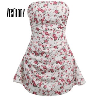 Đầm mini VesGlory dáng ôm hở vai in họa tiết hoa thời trang đường phố xinh xắn cho nữ