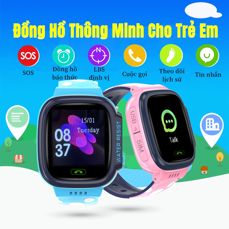 Y92 Đồng Hồ Thông Minh Trẻ Em,Đồng Hồ Chống Nước Trẻ Em, Nghe Gọi 2 Chiều,Định Vị,Chụp Ảnh, Báo SOS. Tiếng Việt-WIFi