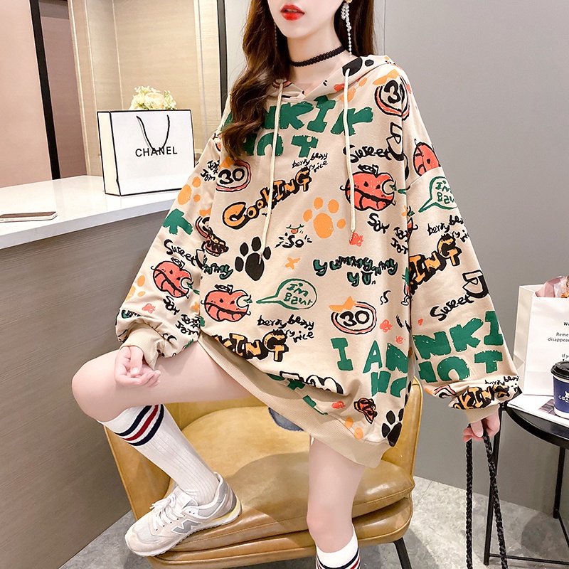 2576#Áo Hoodie Sợi Polyester 25% Mỏng Dáng Rộng Thời Trang Mùa Thu Hàn Quốc Mới Dành Cho Nữ (Real Shot 75