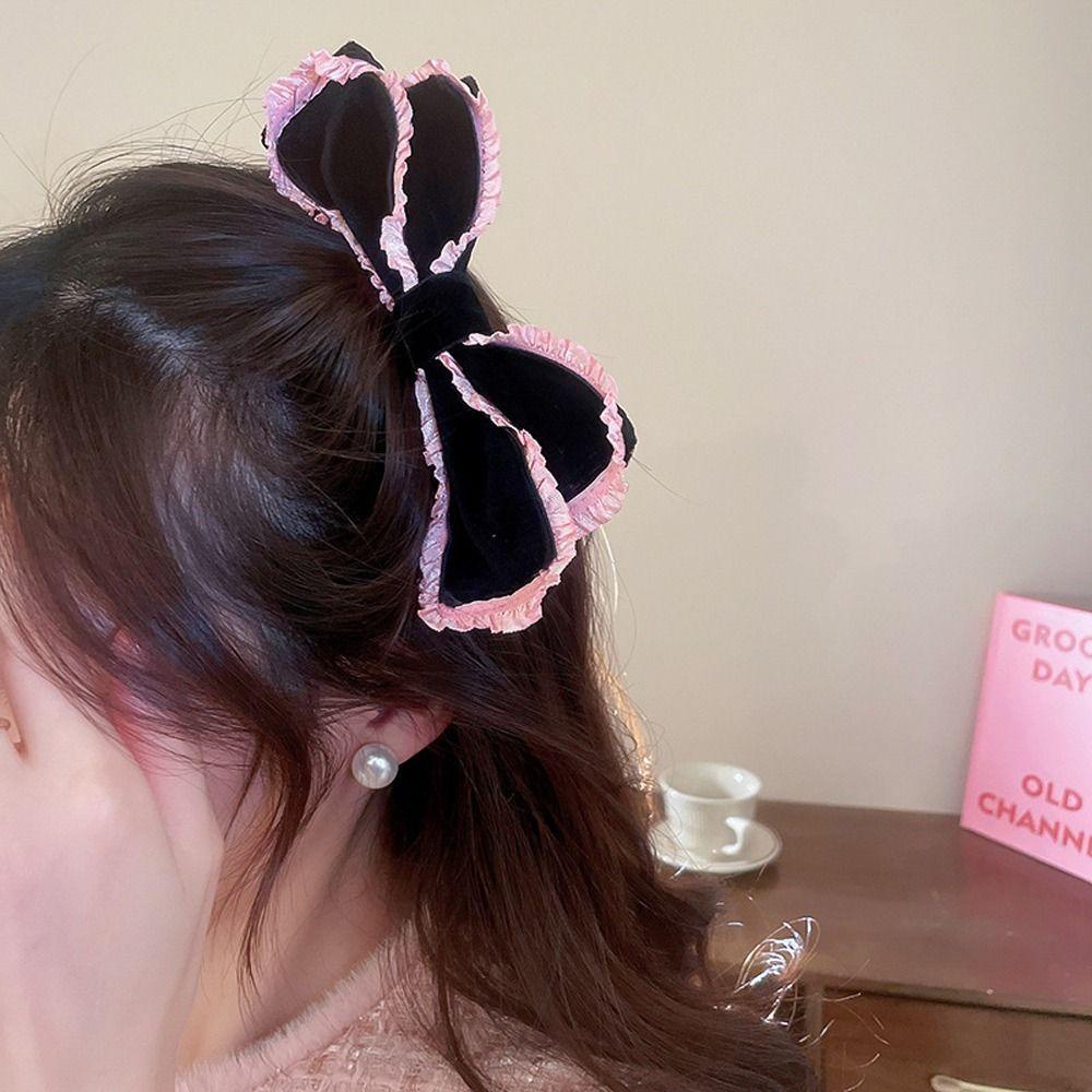 Băng Đô Cài Tóc Đính Nơ Vải Nhung Phối Ren Phong Cách Hàn Quốc Thời Trang Cho Nữ