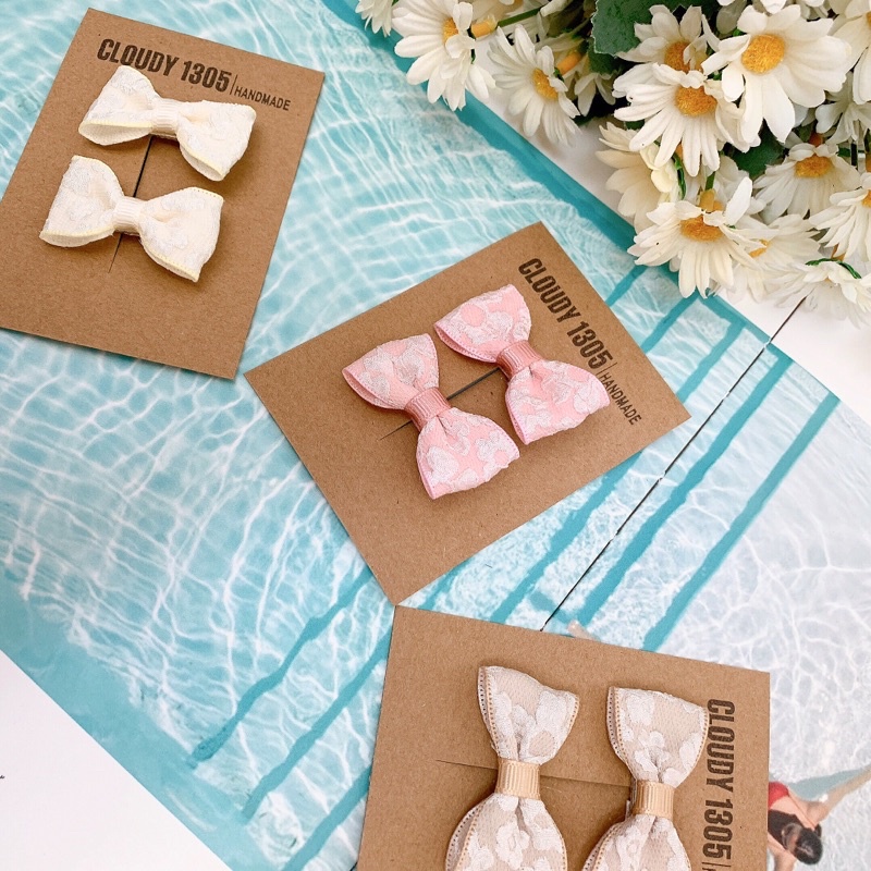 Set kẹp tóc mini 5cm thêu hoa dễ thương