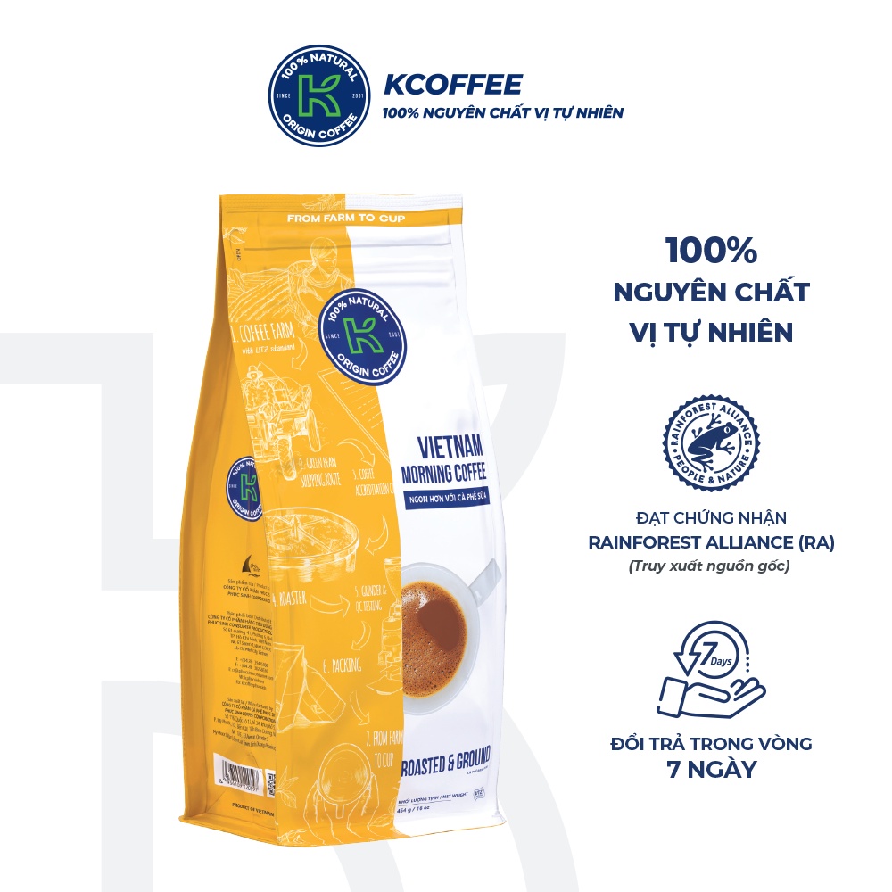 Cà phê rang xay Robusta Arabica Vietnam Morning thương hiệu K Coffee túi 454g