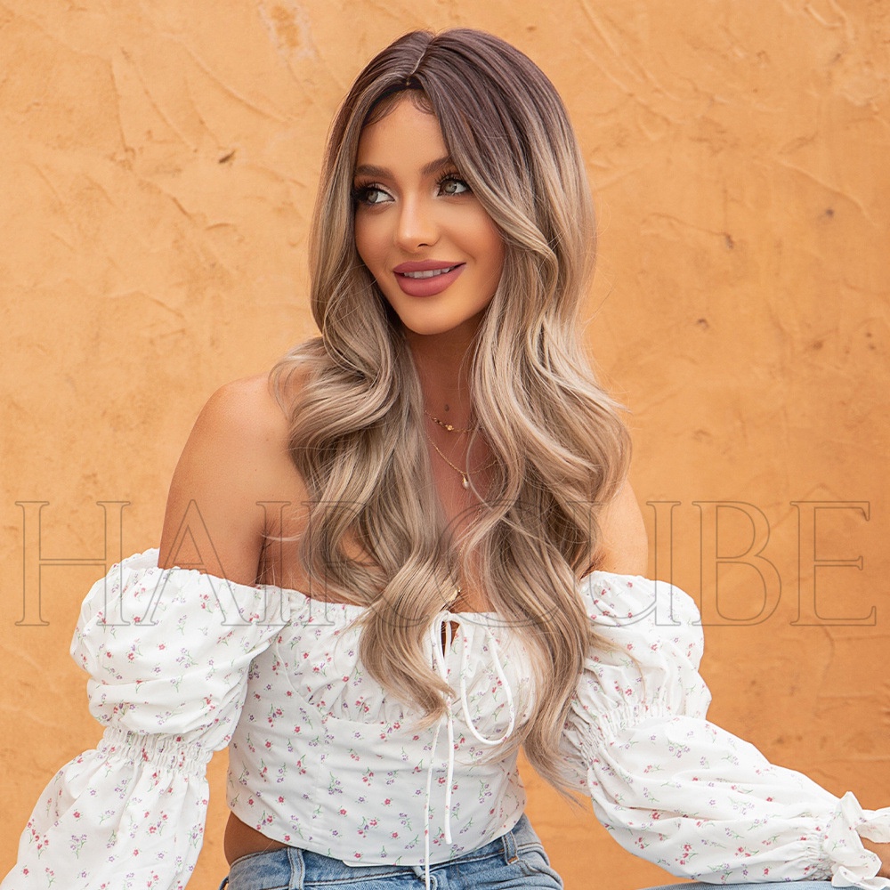 Tóc Giả Nữ Dài Trung Bình Nhuộm Màu Nâu Nhạt Phong Cách Âu Mỹ 2022