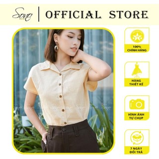 Sono - áo sơ mi nữ sơ mi trơn cộc tay chất liệu linen cao cấp