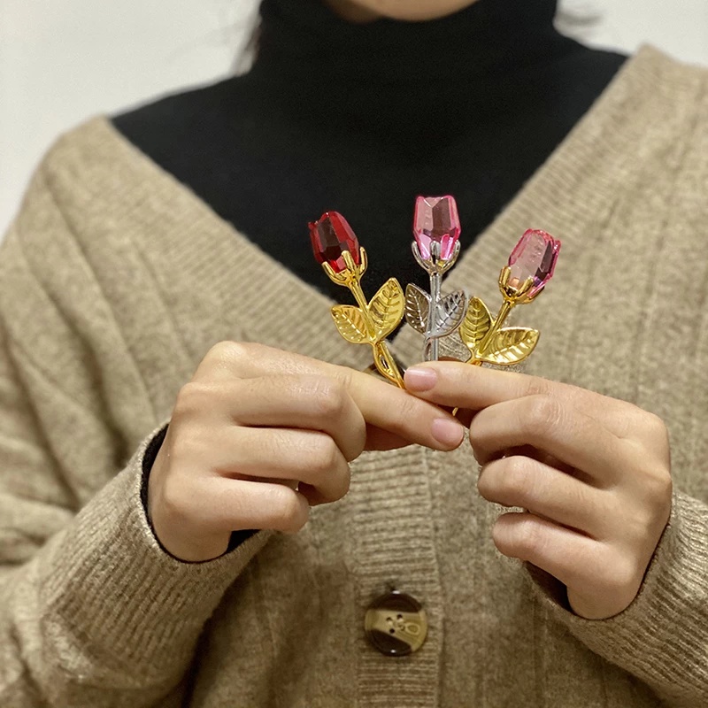 [Có Hộp] Hoa Hồng Bằng Thủy Tinh Mạ Vàng Bạc Trang Trí Đám Cưới Sáng Tạo