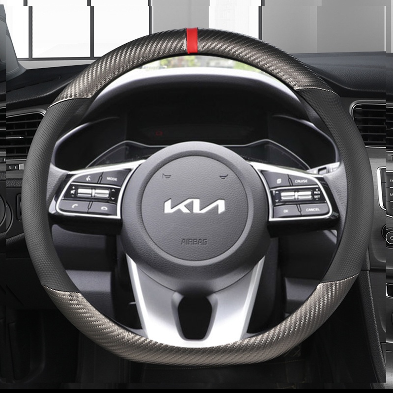 Vỏ Bọc Vô Lăng Xe Hơi Bằng Da + Sợi Carbon 38cm 15 "Cho Kia Ceed Sportage Picanto Cerato Seltos Soul Rio 3 4 5 K3 K5 2022