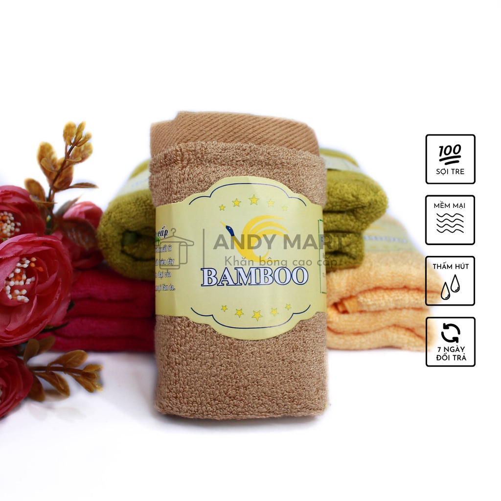 Khăn mặt sợi tre BAMBOO cao cấp mềm mại, thấm hút tốt, kháng khuẩn, khử mùi 30x50cm Andy Mart KM09