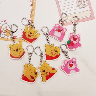 Winnie the Pooh móc khóa dễ thương, mặt dây chuyền gấu dâu tây, mặt dây chuyền túi học sinh, vòng chìa khóa xe thời trang hoạt hình