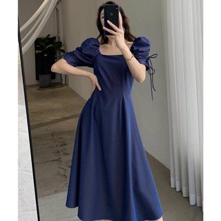 Đầm váy freesize xanh đen tay rút